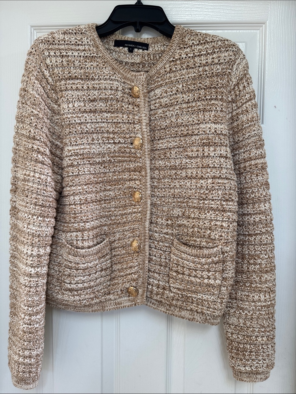 Amanda & Chelsea Beige and Cream Textured Knit Cardigan Blazer